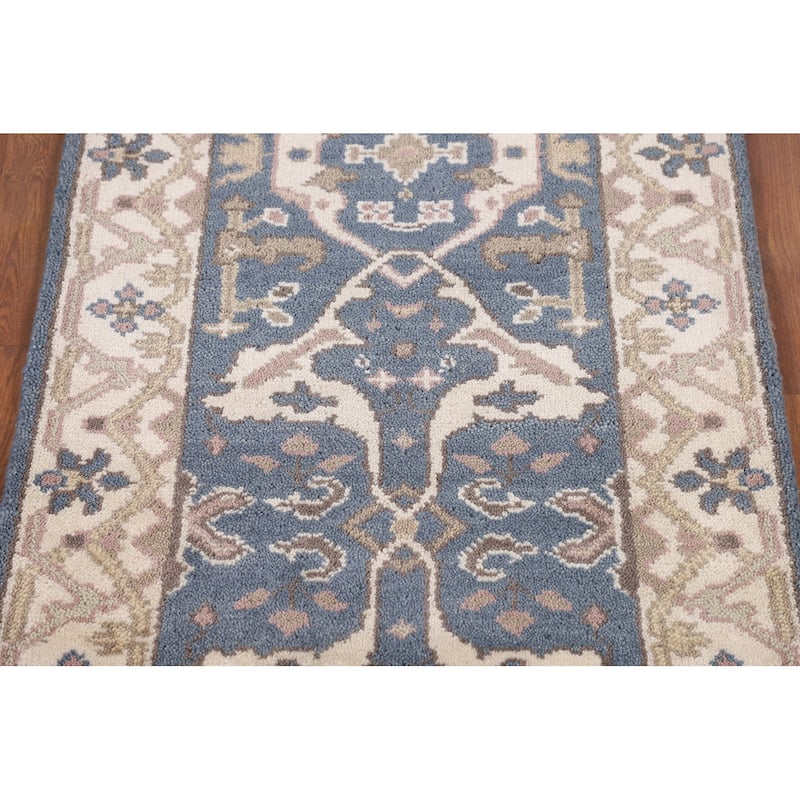 Blue & Ivory Oushak Oriental Runner Rug Handmade Wool Carpet - 2'9"x 7'9"