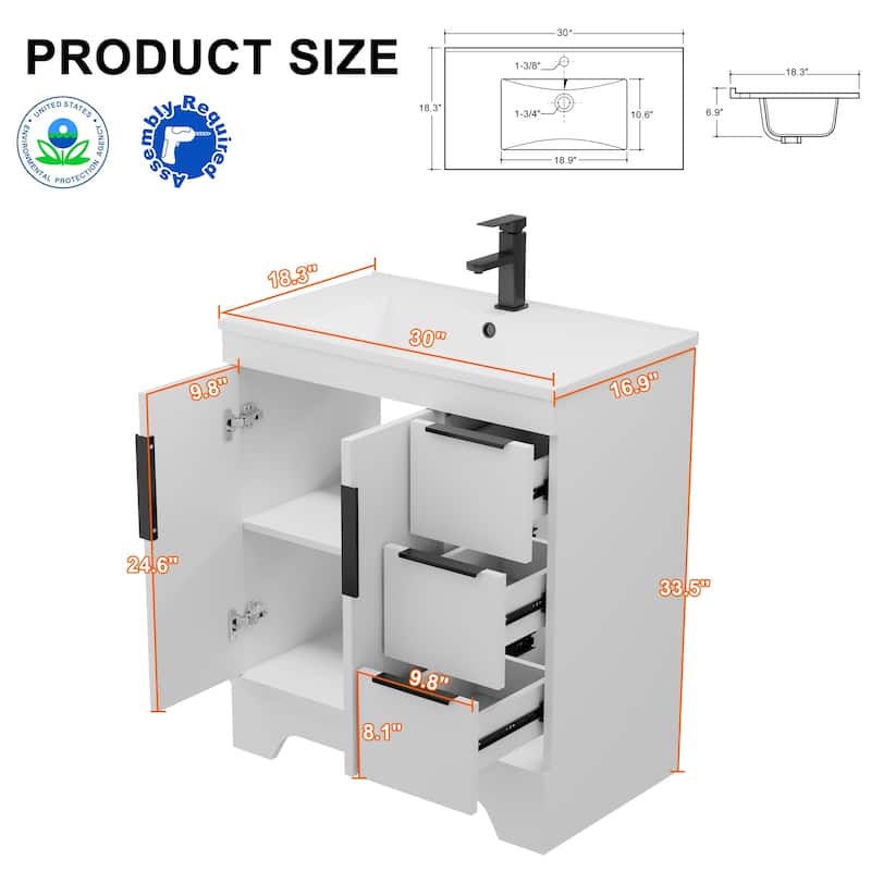 Vertical Stripes Bathroom Vanity Set with Sink Top & Faucet