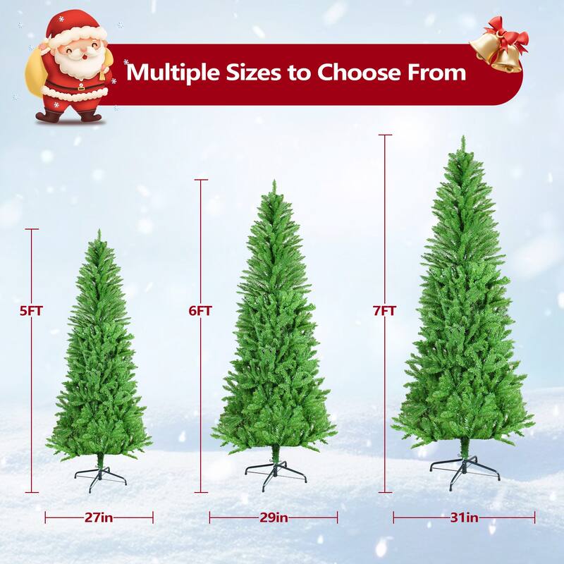 Classic Pencil Christmas Tree - Slim Shape, Dense Realistic Branches, Halloween/Christmas - Green