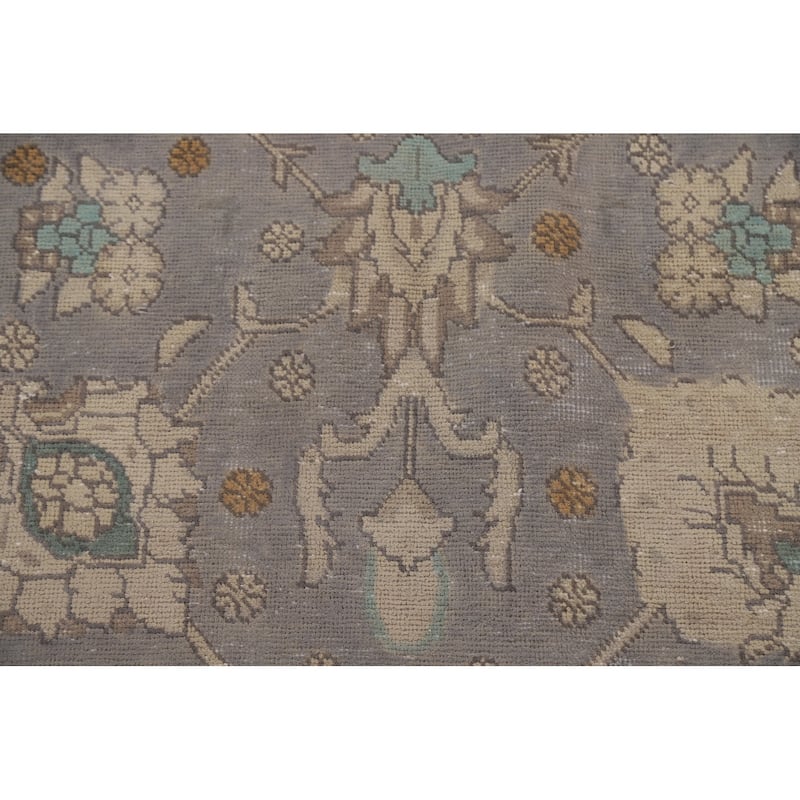 Vintage Distressed Over-Dyed Tabriz Persian Rug Handmade Wool Carpet - 9'6" x 12'7"