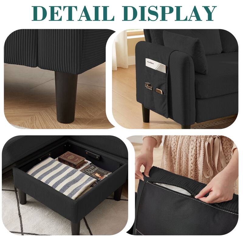 77.17" Corduroy 3 Pieces Living Room Sets with Sofa, Ottoman and Loveseat