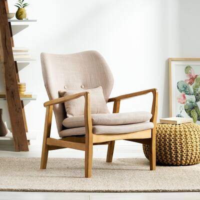 Mid-century Modern Club Chair, Upholstered Armchair With Birch Wood Legs