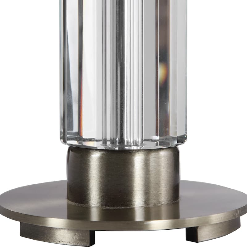 Cut Crystal Table Lamp with White Drum Shade - 32.5" - Stainless Steel