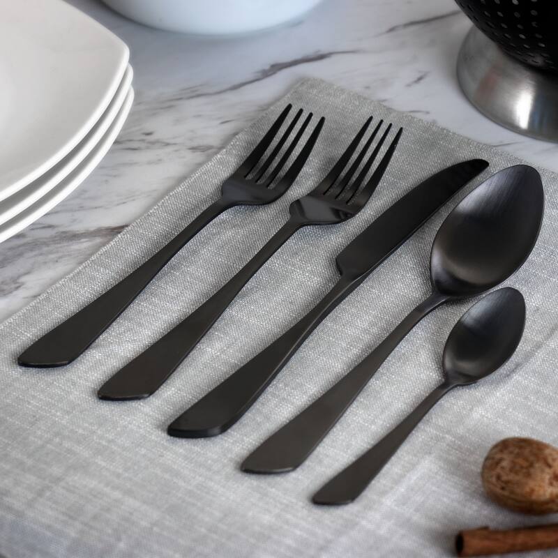 Witney 20 Piece Stainless Steel Service For 4 Matte Finish Silverware Set in Black