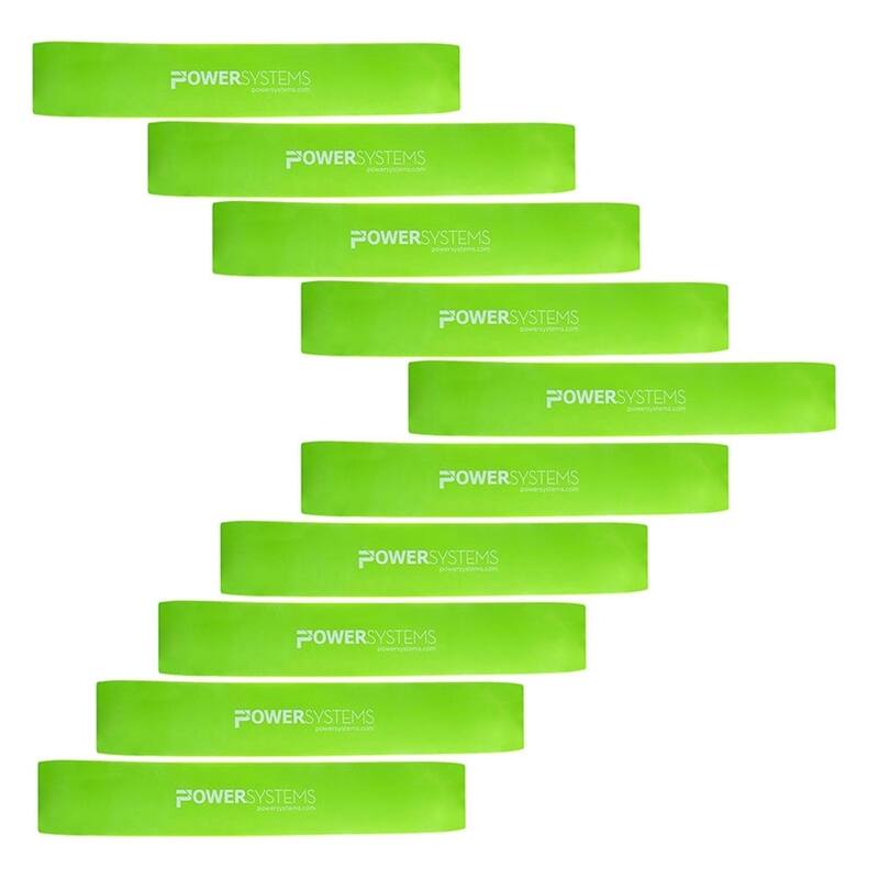 Power Systems 12" Versa Loop Resistance Bands 10-Pack Durable Workout Bands - Green - Light