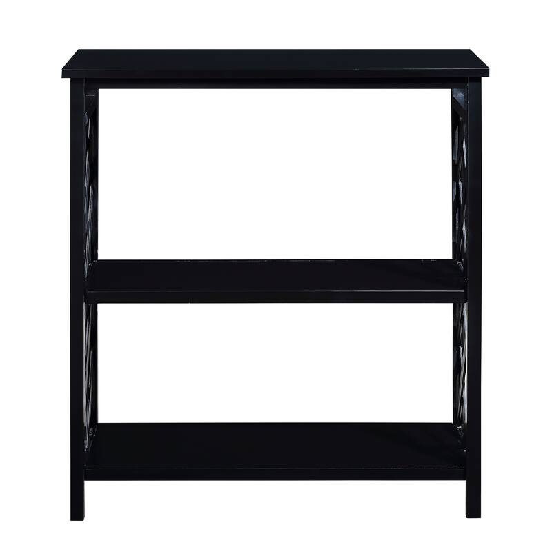 Console Table 3-Tier with Storage Shelves,Open Bookshelf Bookcase with Solid Wood Legs
