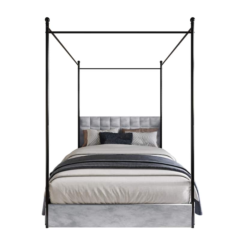 Clayfell Hobart Upholstered Metal Storage Canopy Bed