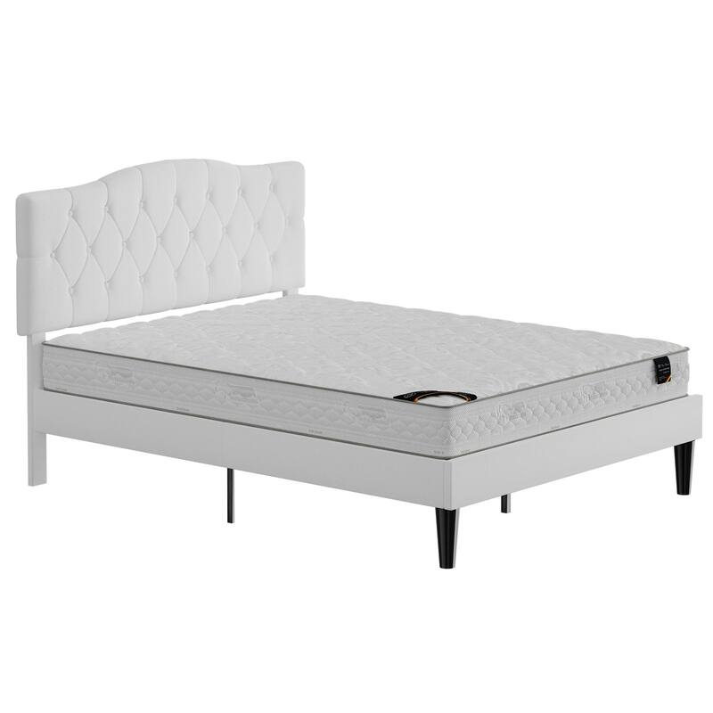 VECELO Tufted Upholstered Bed Frames With Adjustable Headboard