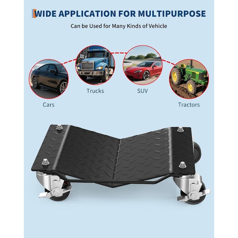 4 pcsHeavy-Duty Car Wheel Dolly Set 6000-lb Capacity with 360Degree Swivel Casters and Anti-Skid Plate Black