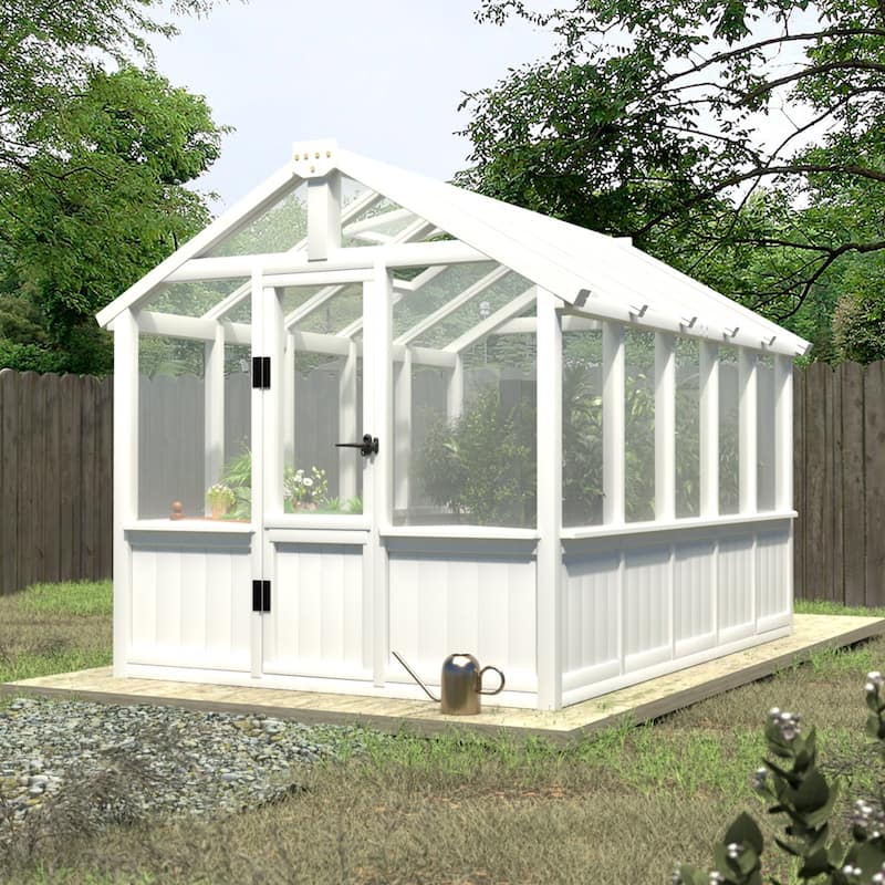 VEIKOUS Cedar Wood Frame Greenhouse with Polycarbonate Panels, Outdoor Walk-in Greenhouse with Adjustable Ventilation, White - 6'×10'