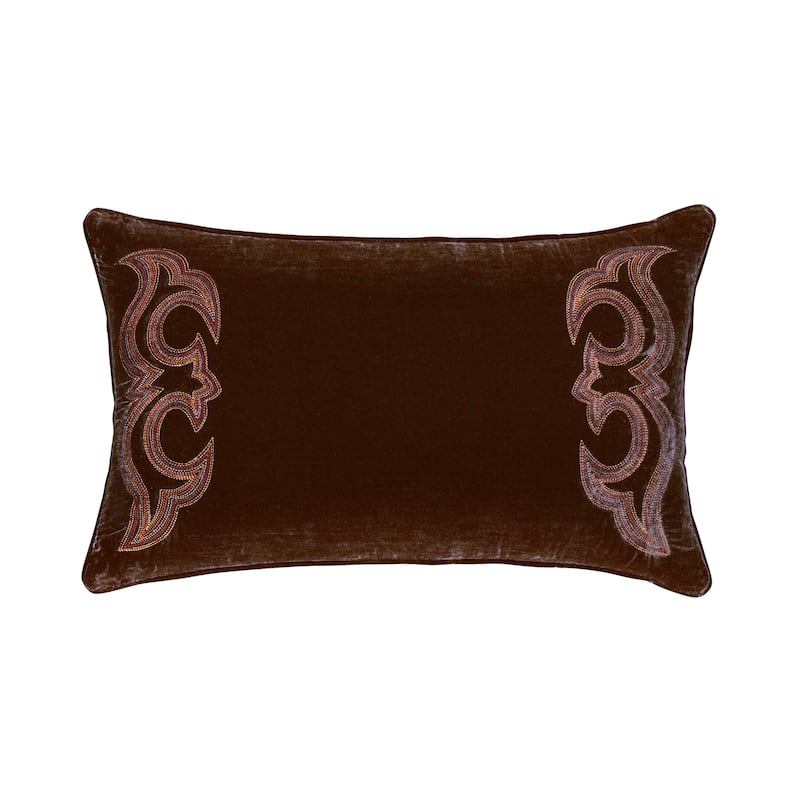 HiEnd Accents Stella Boot Stitch Faux Silk Velvet Pillow - 14"x24" - Copper Brown