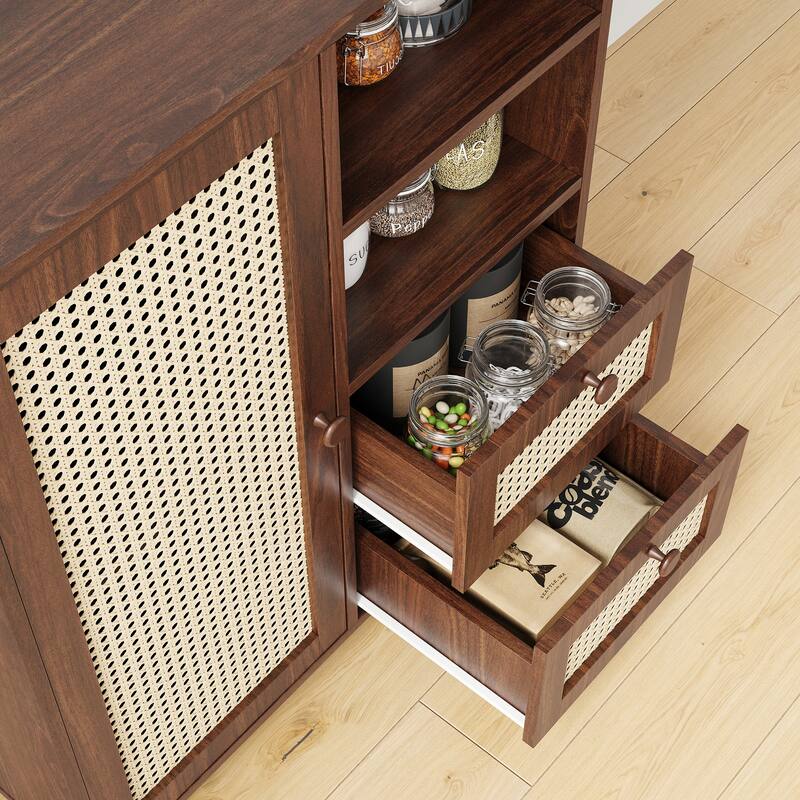 Rattan Buffet Cabinet with Adjustable Shelf, Sideboard with Drawers for Living Room, Kitchen, Entryway