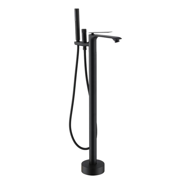CASAINC Single-Handle Freestanding Floor-Mount Roman Tub Faucet Bathtub Filler with Handheld Shower - Matte Black