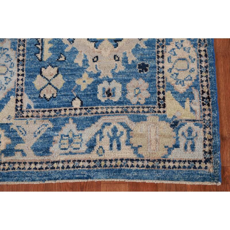 Hand Knotted Oriental 100% Wool Carpet Transitional All-Over Navy Blue & Blues Oushak Runner Rug - 9' 8'' X 2' 7''
