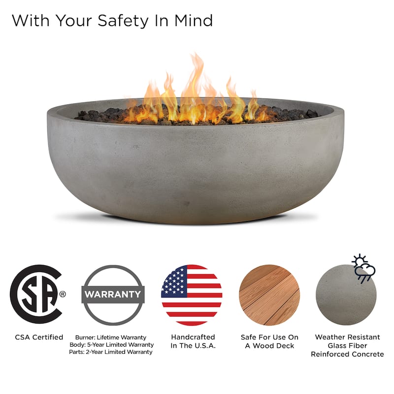 Bryce 38" LP Fire Bowl in Fog Made in the USA by Real Flame
