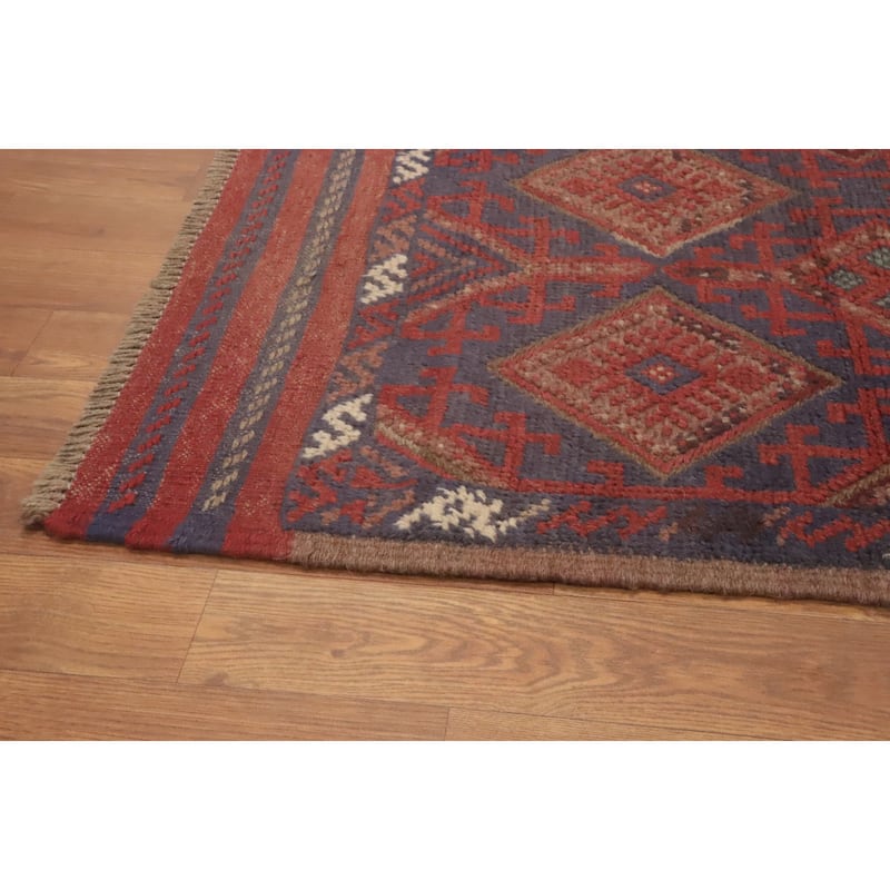 Hand Knotted Oriental 100% Wool Carpet Traditional Tribal Red Balouch Runner Rug - 8' 1'' X 2' 1''