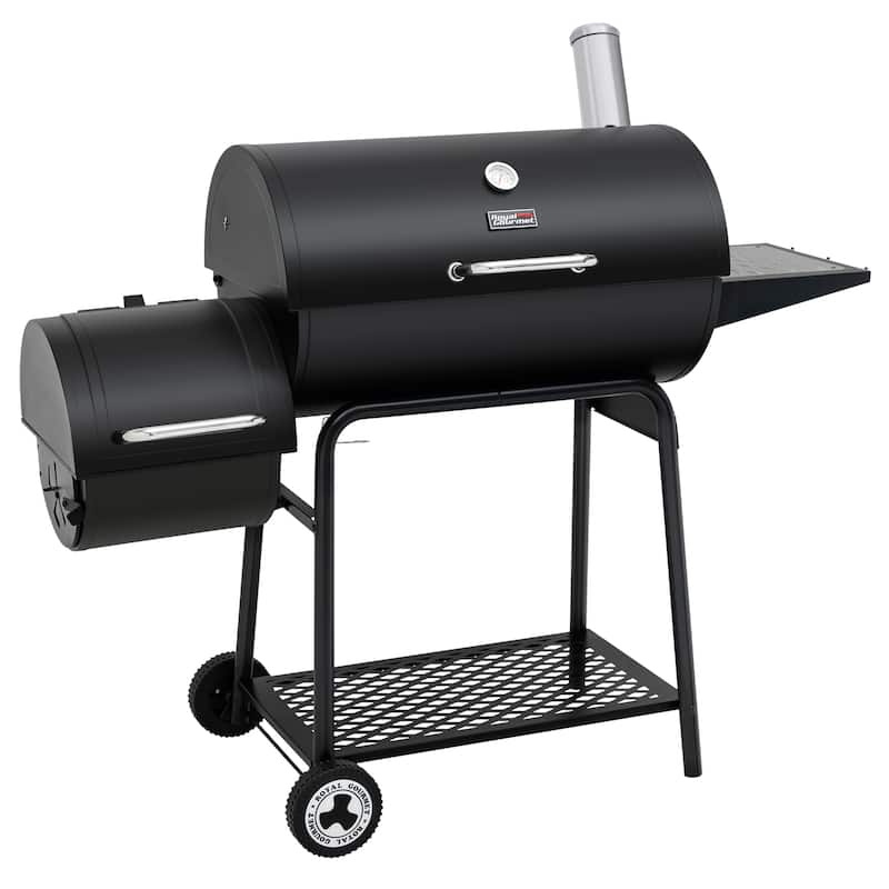 Royal Gourmet 30-Inch Barrel Charcoal Grill with Offset Smoker, Black