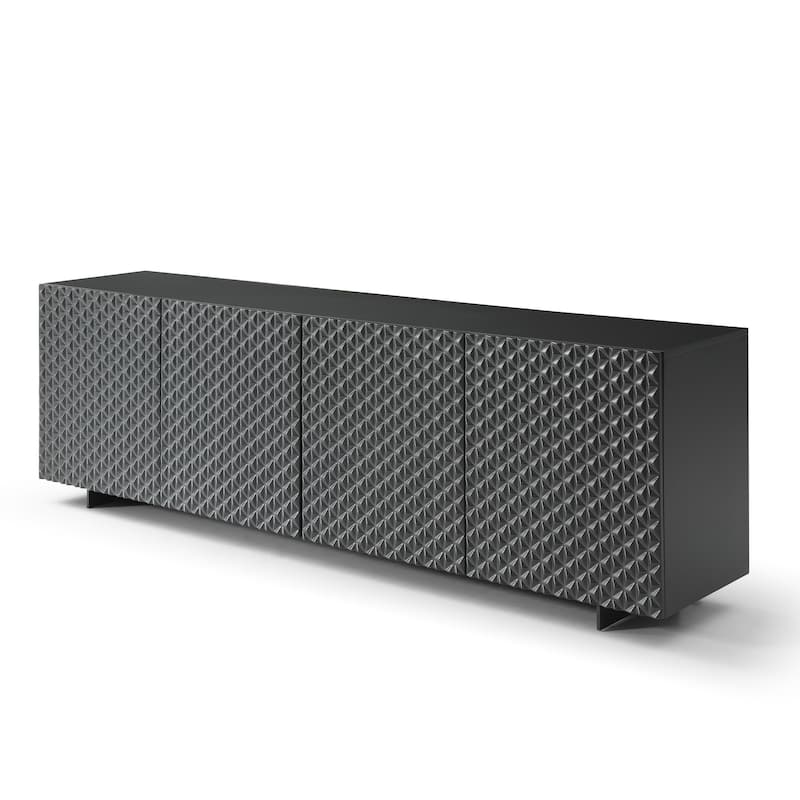 HomeRoots 94" Dark Gray Wood Carved Geometric Sideboard With Four Doors - 94.00 in. x 30.00 in. x 20.00 in.