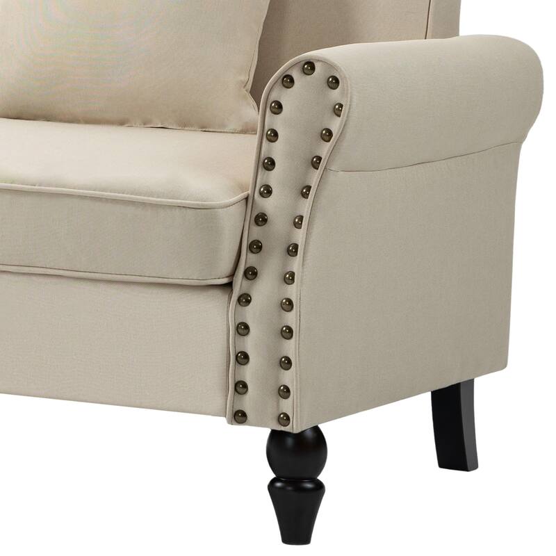 73.3" Mid-century Nailhead Trim Linen Loveseat Sofa