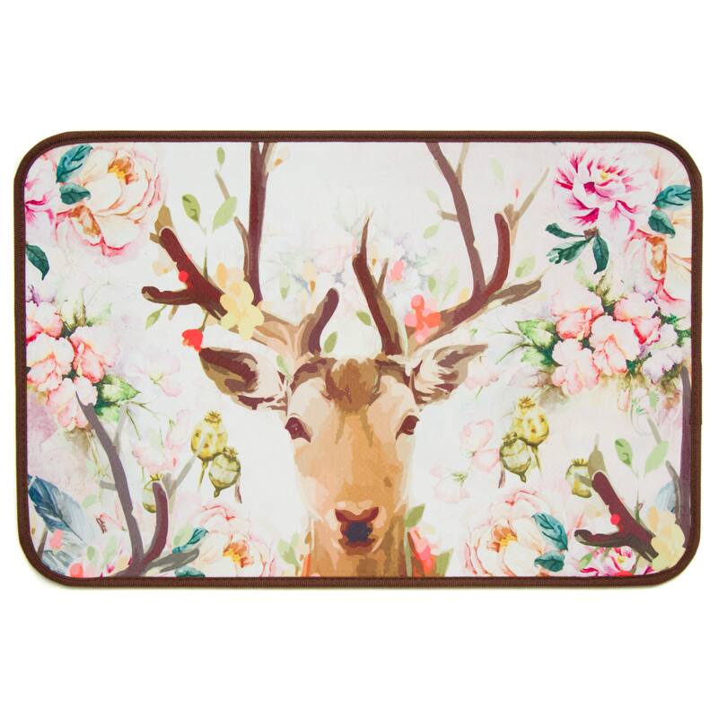 Bath Mat, Printed Bath Mat - Floral Reindeer