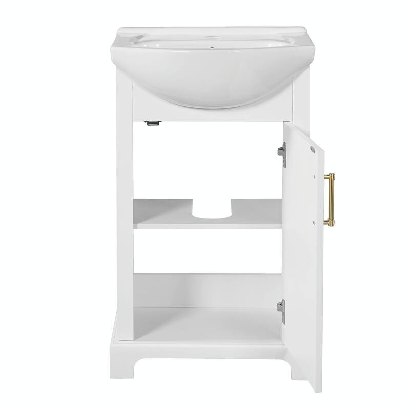 20-inch Bathroom Vanity with Ceramic Sink, Freestanding Vanity Set with Soft-Closing Door & Bulged Ceramic Basin