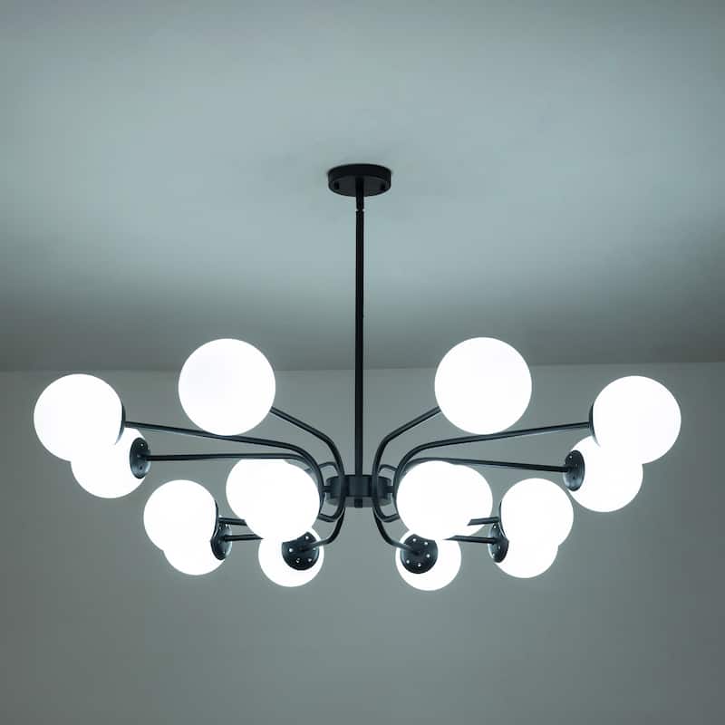 16-Light Mid-Century Modern 2-Tier Large Round Sputnik Glass Globe Chandelier with Milky White Glass Globe Shade
