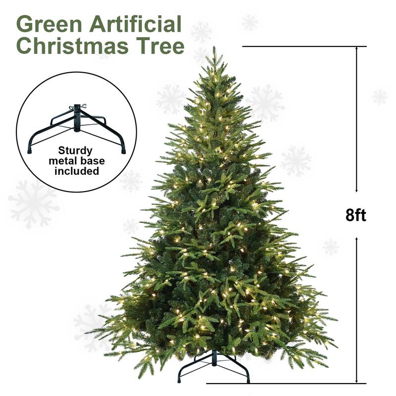 Pre-Lit Artificial Pine Tree - Warm White Incandescent Lights, PE+PVC Branches, Metal Stand - Green