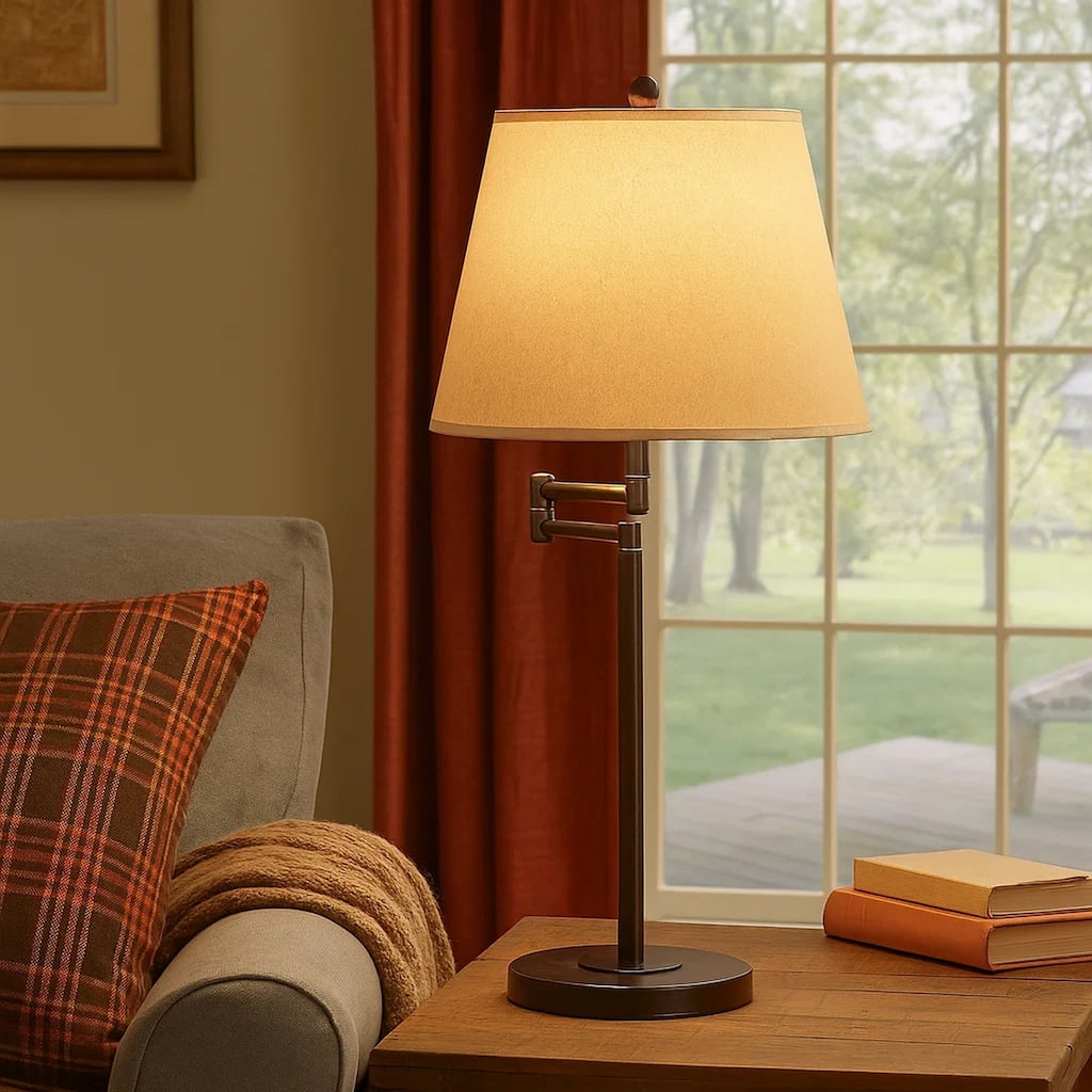 Metal Round 3 Way 27" Table Lamp with Spider Type Shade, Bronze and Brown