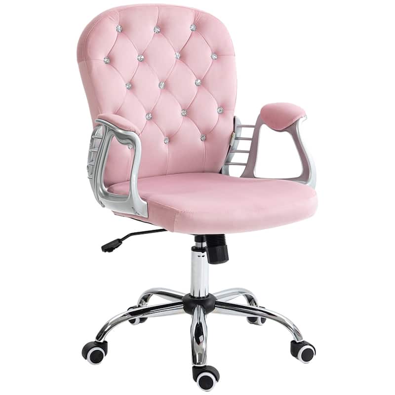Velvet Adjustable Height Home Office Chair w/ Padded Armrests & Wheel