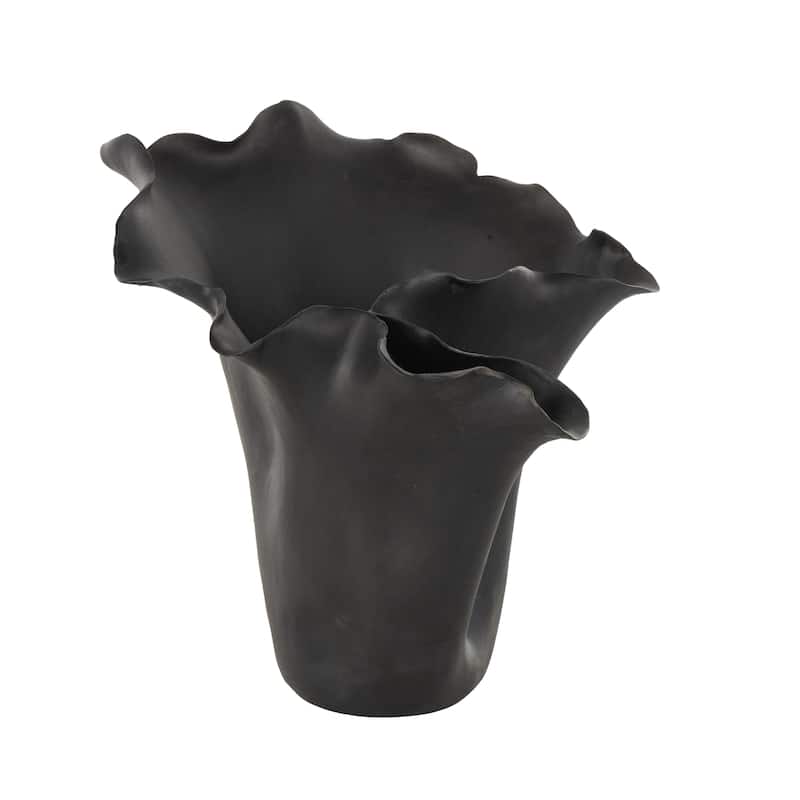 Ceramic Abstract Floral Inspired Vase with Wavy Folded Rim - White or Black - Roche River Decor