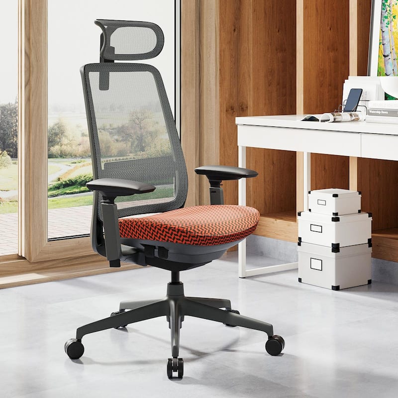 COLAMY Ergonomic Office Chair, Mesh High Back, 4D Arms, Lumbar Support, Coral
