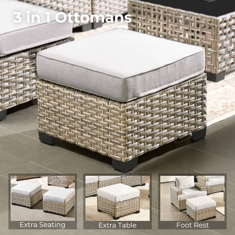 HOOOWOOO 13-piece Outdoor Sofa Patio Wicker Swivel Chair Set with 42" Fire Pit