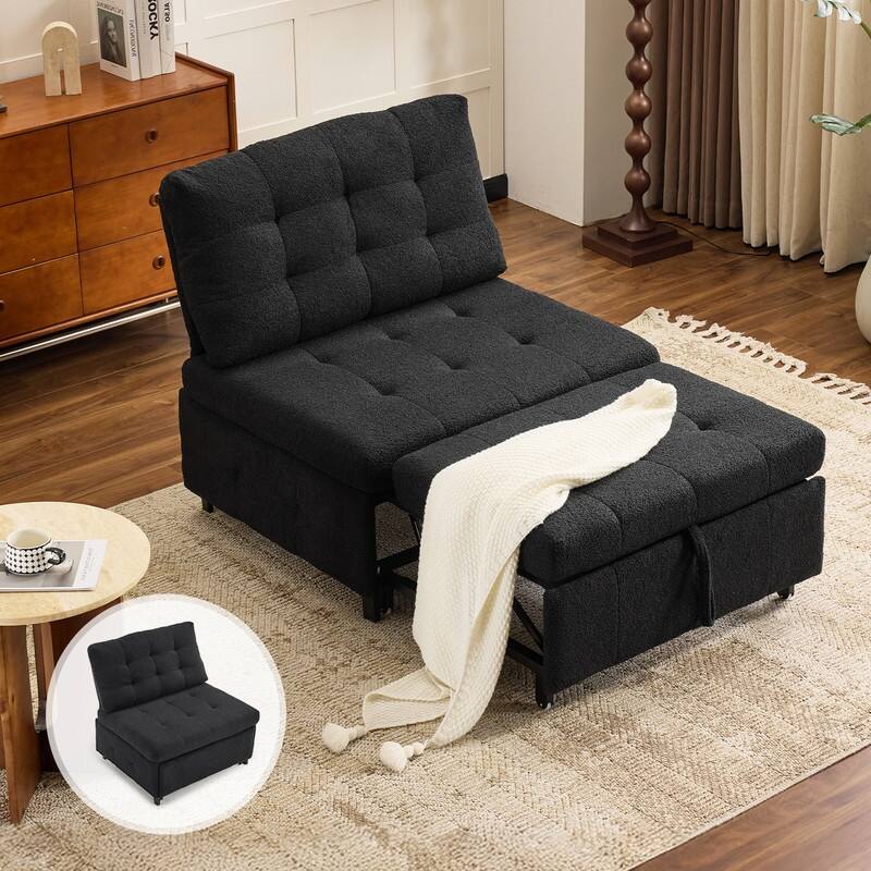 Teddy Fleece Armless Sleeper Chair Sofa Bed Space-Saving Pull-Out Chair Bed For Small Spaces