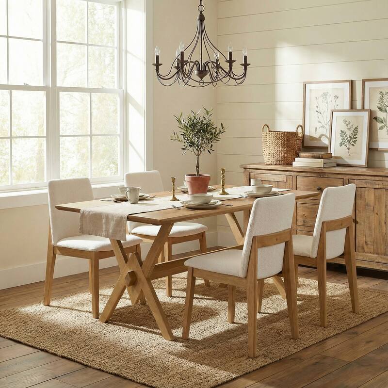 Christopher Knight Home - Mid-Century 5-Piece Dining Set Rectangular V-Base Dining Table & Upholstered Parsons Dining Chairs