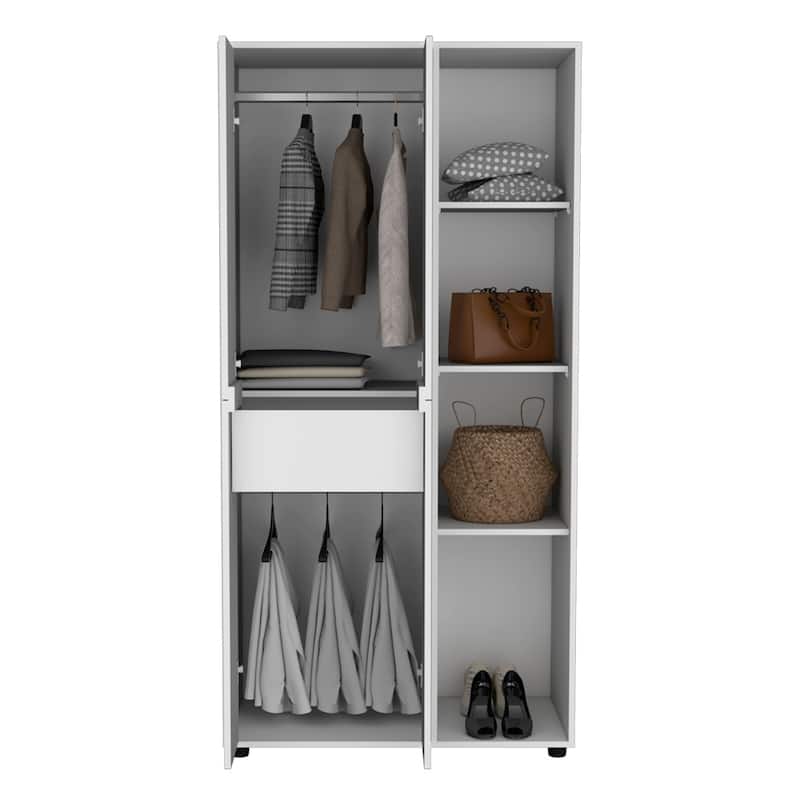 19.48" Modern Double-door Armoire with 2 Durable Metal Rods and Three Shelves