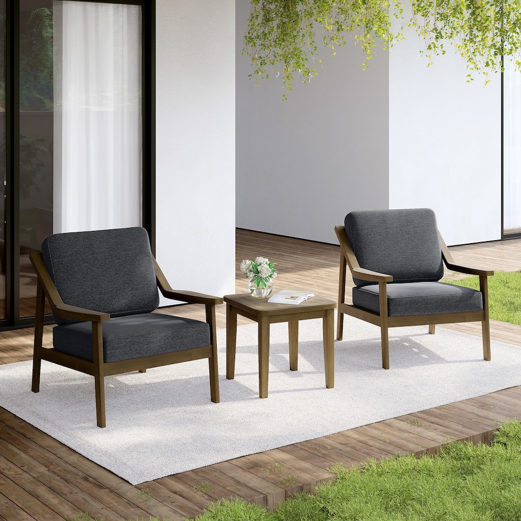 Outdoor Wood Cushioned Patio Set of 2 Accent Chair with Side Table