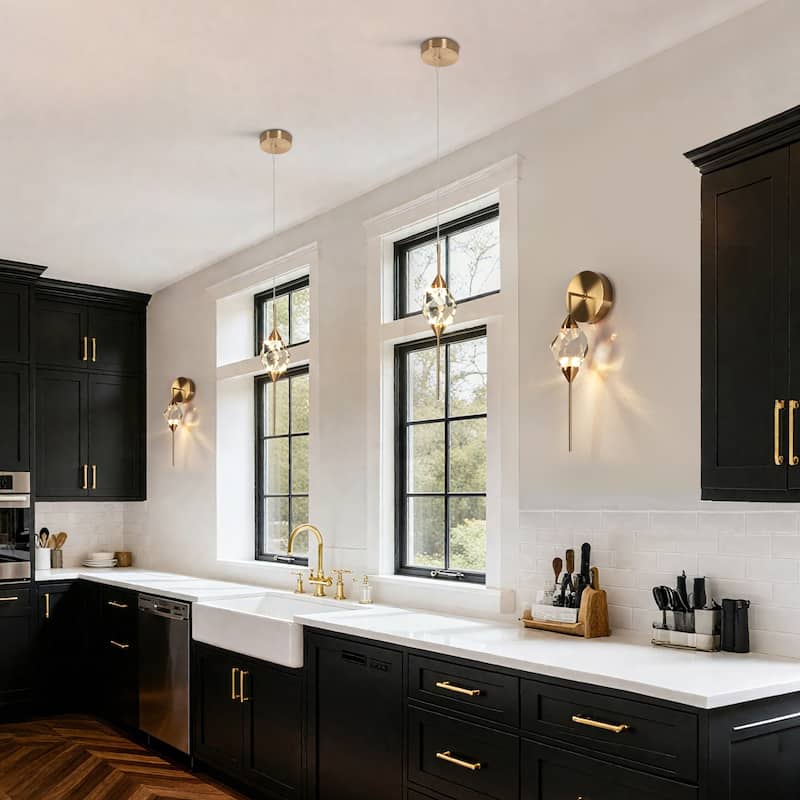 Modern Gold LED Crystal 1-Light Pendant Light for Kitchen Island Dining Room - 4" Dia. x 17" H