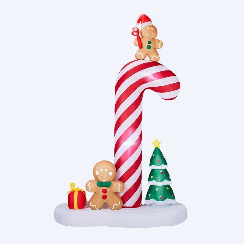 8.2FT Lighted Giant Candy Cane with Gingerbread Men Christmas Inflatable Decoration
