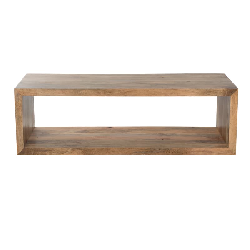 Modern Rectangular Mango Wood Coffee Table with Open Shelf - 57" Wide, Natural Finish