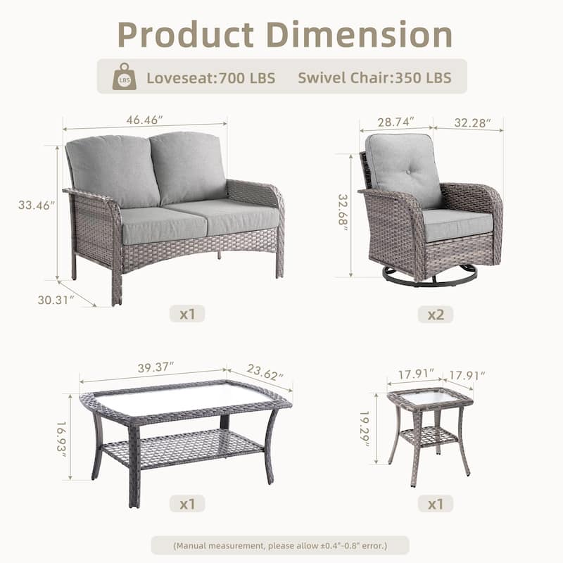 XIZZI Outdoor Patio Furniture Wicker Sofa Swivel Chair Set