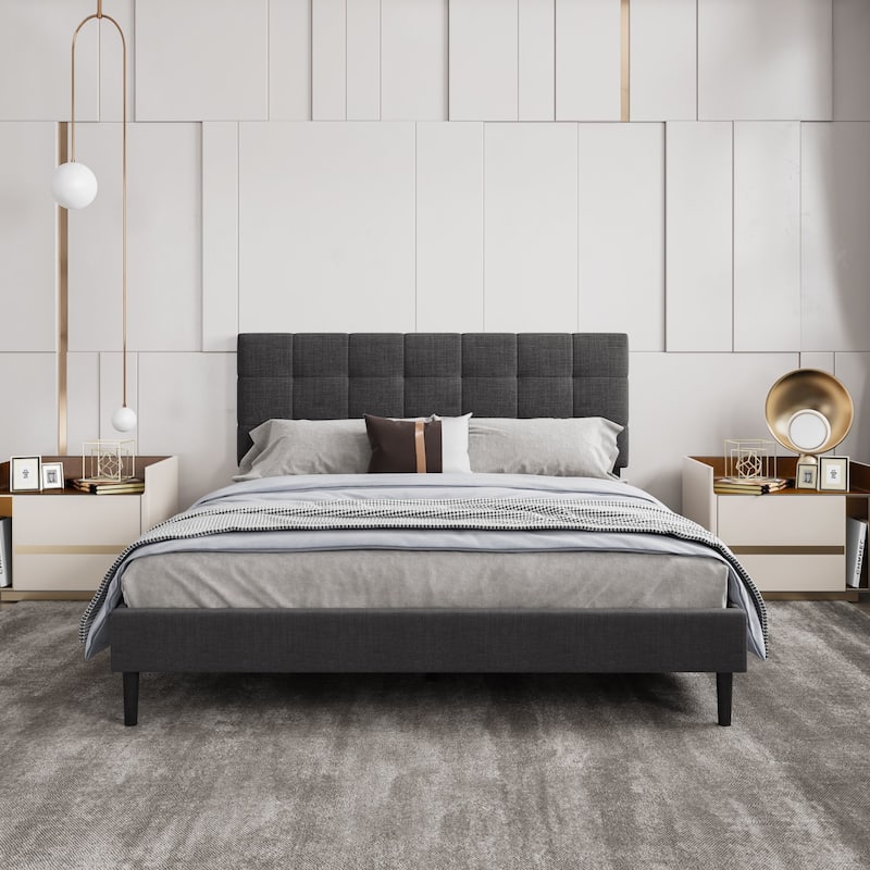 Alazyhome Square Tufted Upholstered Platform Bed Frame