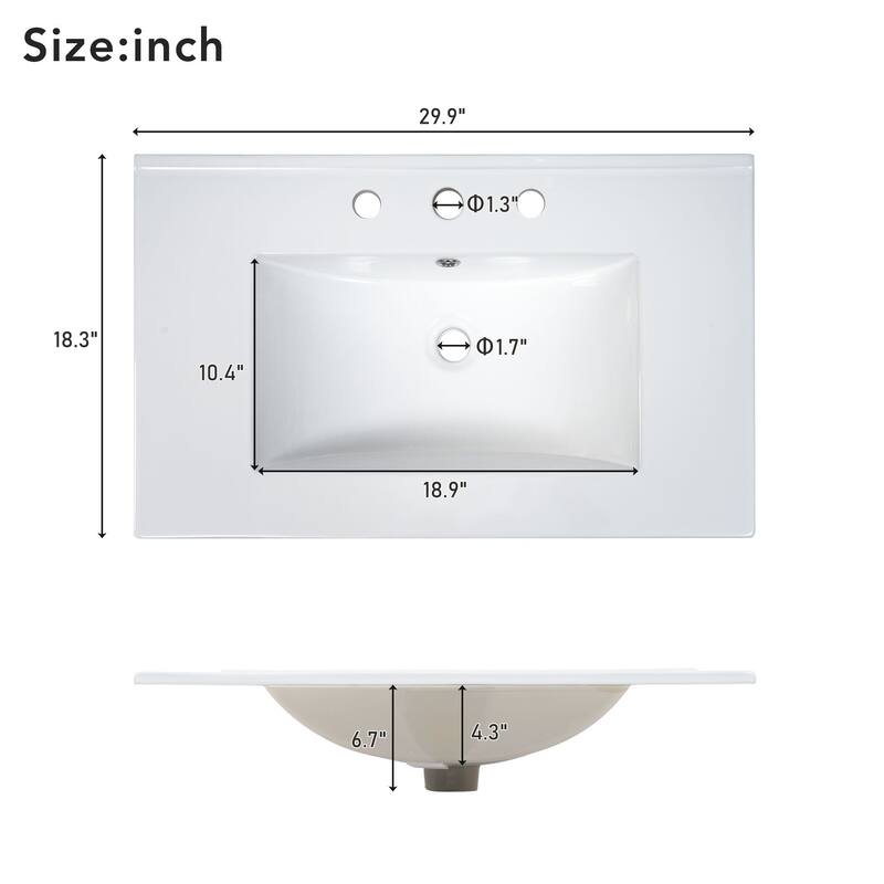 30 in. W x 18 in. D x 34 in. H Single Sink Freestanding Bath Vanity with White Ceramic Top