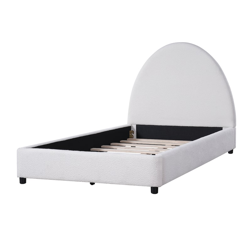 Christopher Knight Home - Luis Boucle Upholstered Bed Frame with Half-Round Headboard