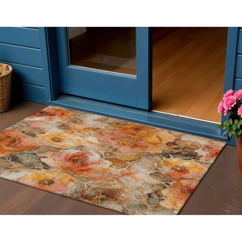 HomeRoots Floral Transitional Rectangle Outdoor Rug - 3' x 5'