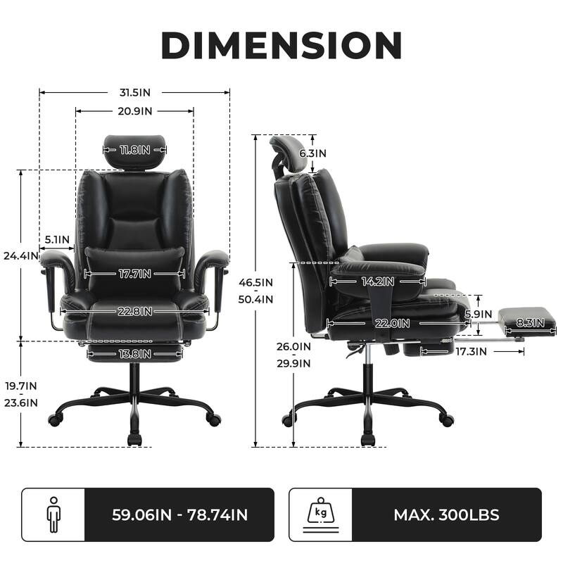 Office Chair Ergonomic 200 kg PU Leather Computer Chair with Lumbar Support and High Backrest, Ergonomic Desk Chair