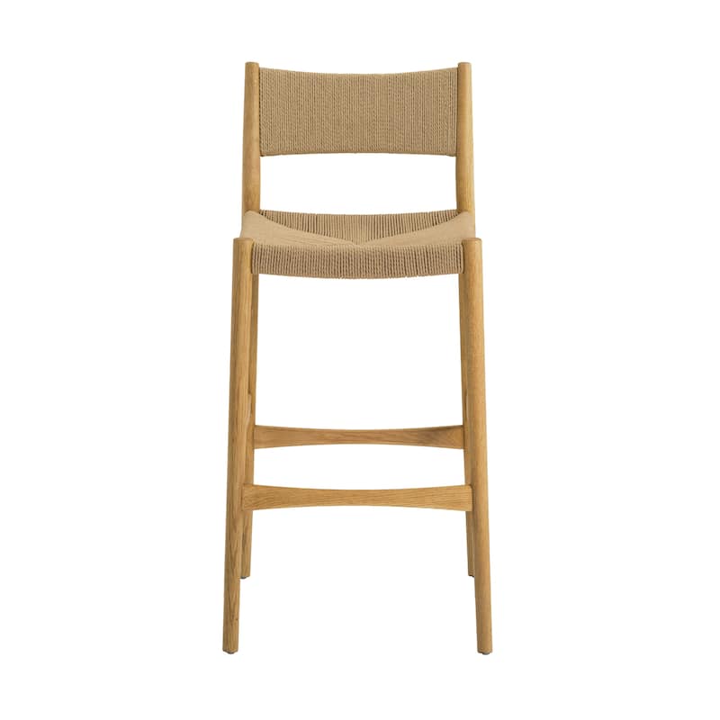 Erie Solid Wood and Woven Paper Cord Bar or Counter Height Chair Bar Stool