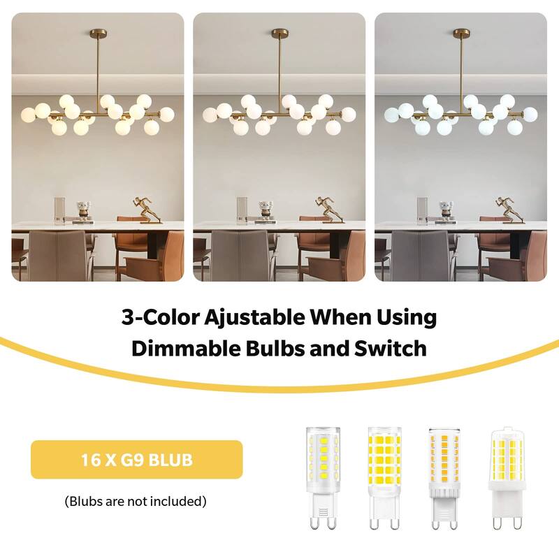 Post-Modern Gold Linear Rectangle Chandelier for Dining Room Kitchen Island -16 Lights