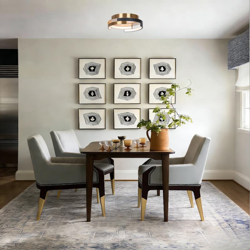 Modern 2-Light Black Brushed Brass Integrated LED Flush Mount Ceiling Light with Dual Ring Design - 12" D x 3.5" H