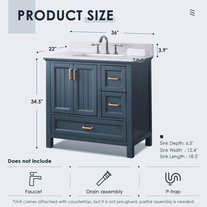 Altair Isla Single Bathroom Vanity Set and Aosta White Countertop without Mirror