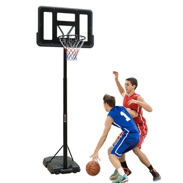 slide 2 of 7, 6.6-10ft Height Adjustable Portable Basketball Hoop Stand with Wheels Black